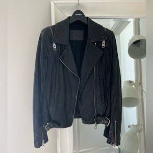 Allsaints black leather jacket Detachable sleeves.